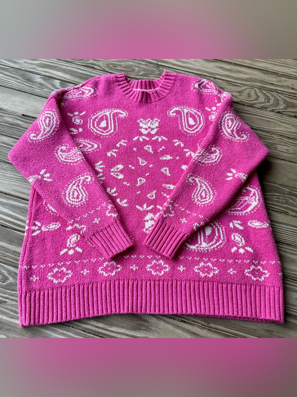 Women’s Pink and White American Eagle Vintage Look Bandana Sweater